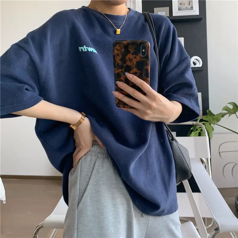 New Tro Women's Grey Letter Print T-Shirt Large — feature 5