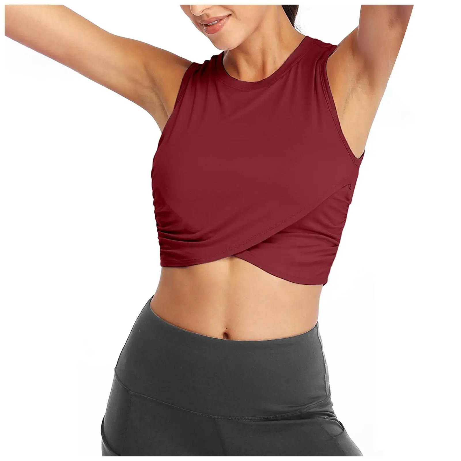 Women's Maroon Cross Neck Vest Solid Color - Image 5