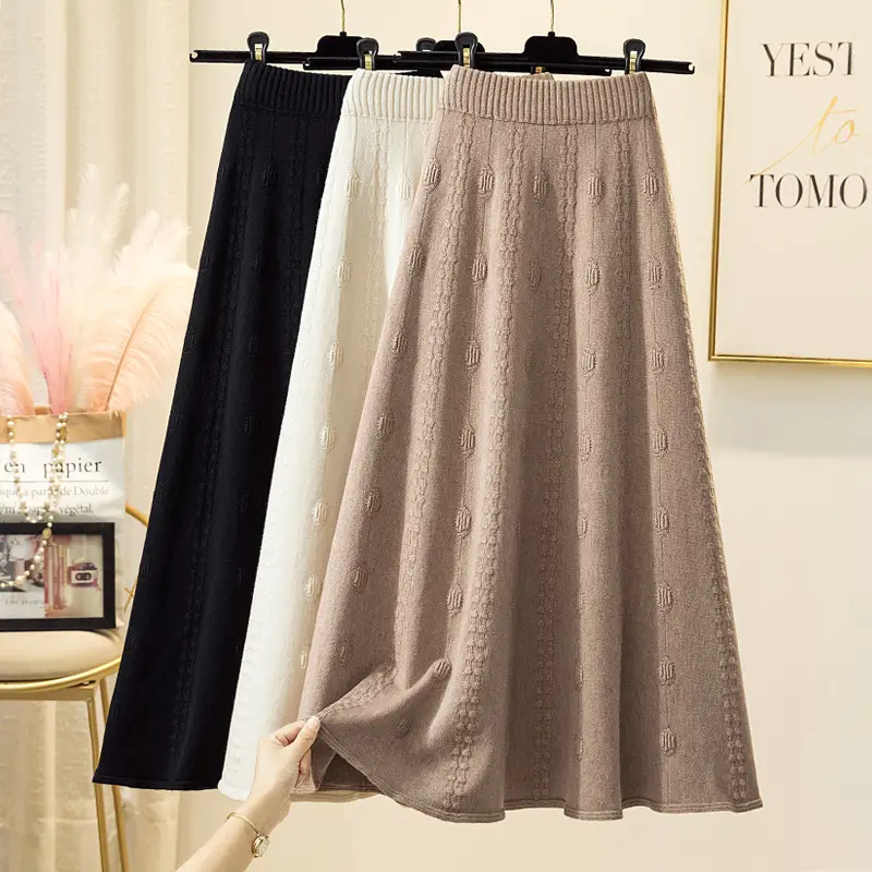 Women Knitted Wool Skirt Gray High Waist Autumn Winter - Image 5
