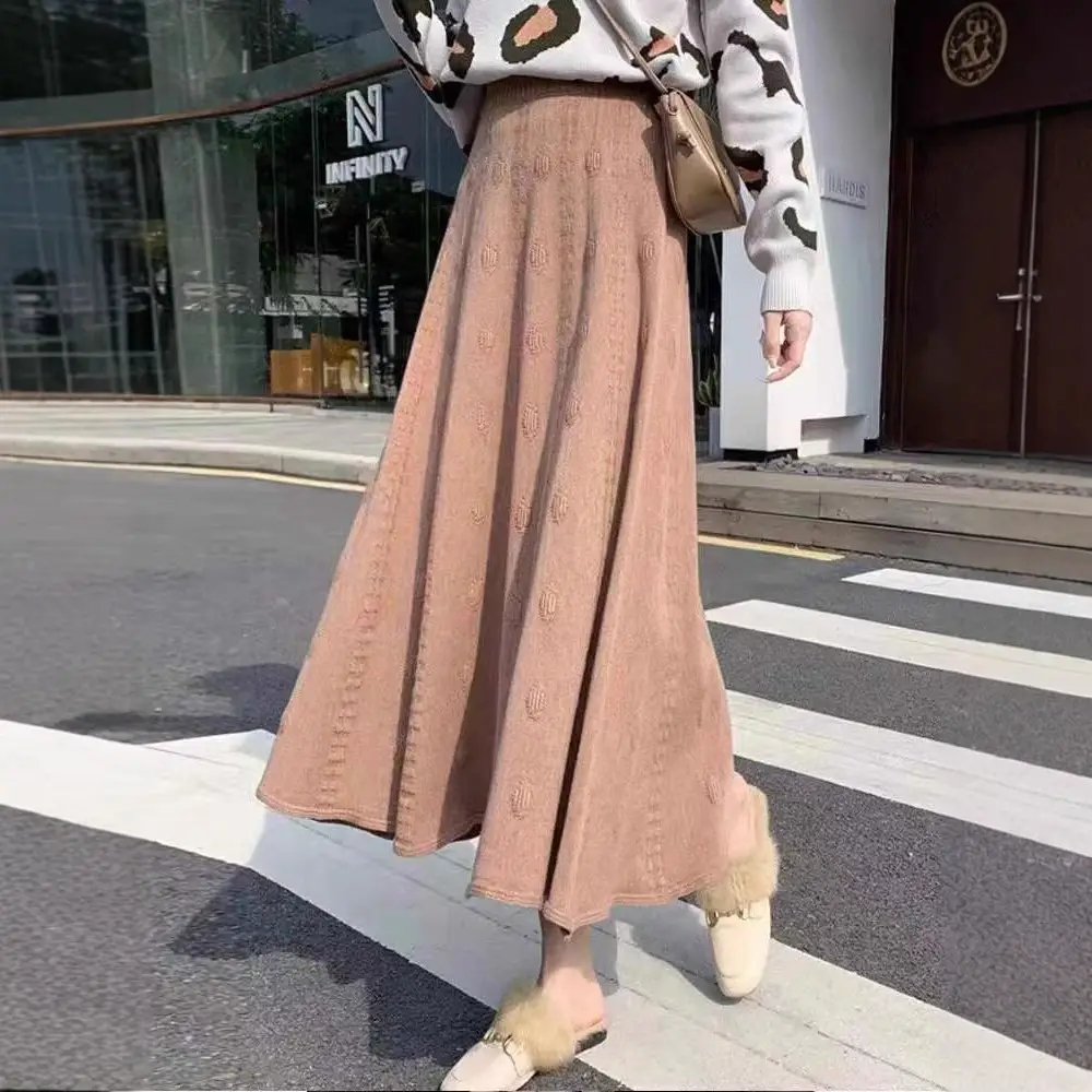 Women Knitted Wool Skirt Gray High Waist Autumn Winter - Image 7