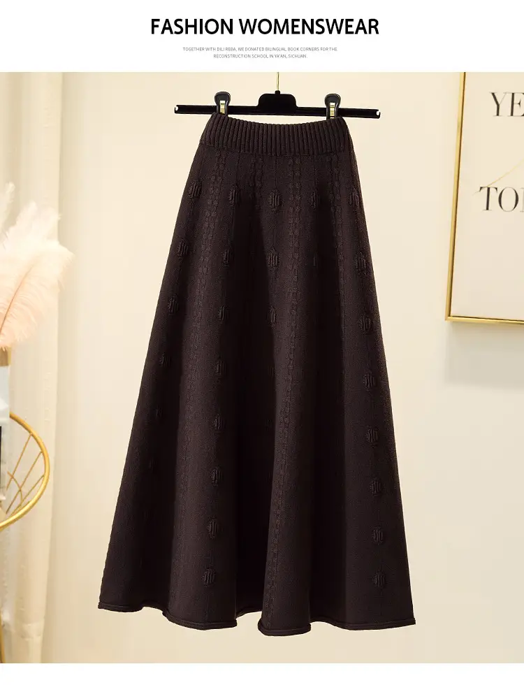 Women Knitted Wool Skirt Gray High Waist Autumn Winter — feature 10