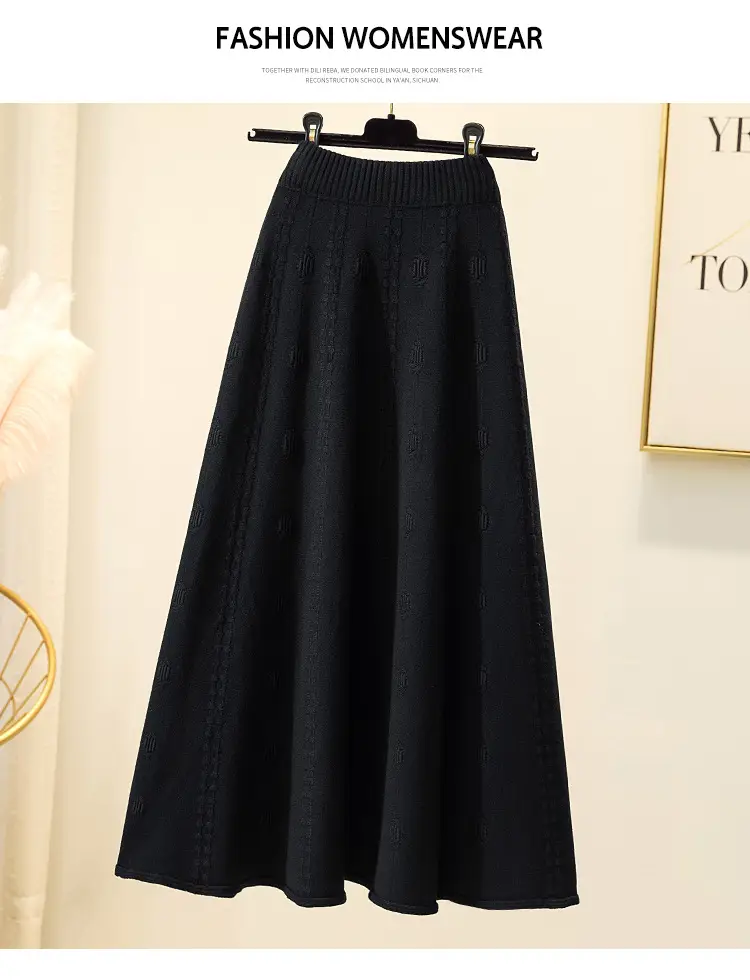 Women Knitted Wool Skirt Gray High Waist Autumn Winter — feature 12