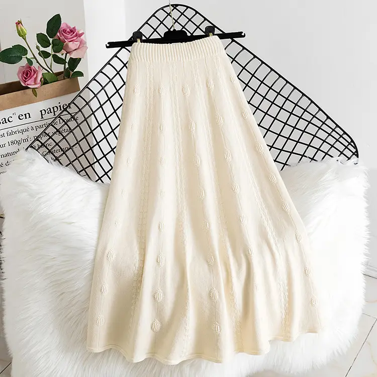 Women Knitted Wool Skirt Gray High Waist Autumn Winter — feature 2