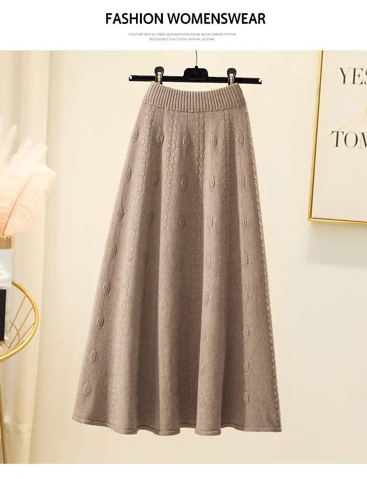 Women Knitted Wool Skirt Gray High Waist Autumn Winter — feature 4