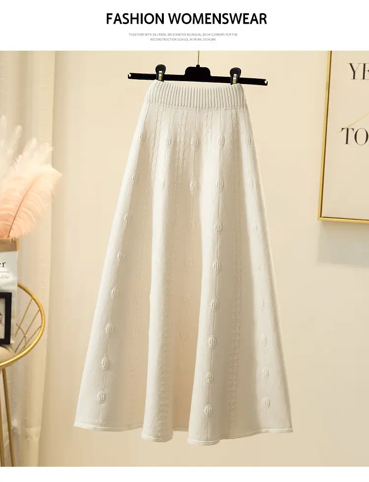 Women Knitted Wool Skirt Gray High Waist Autumn Winter — feature 6