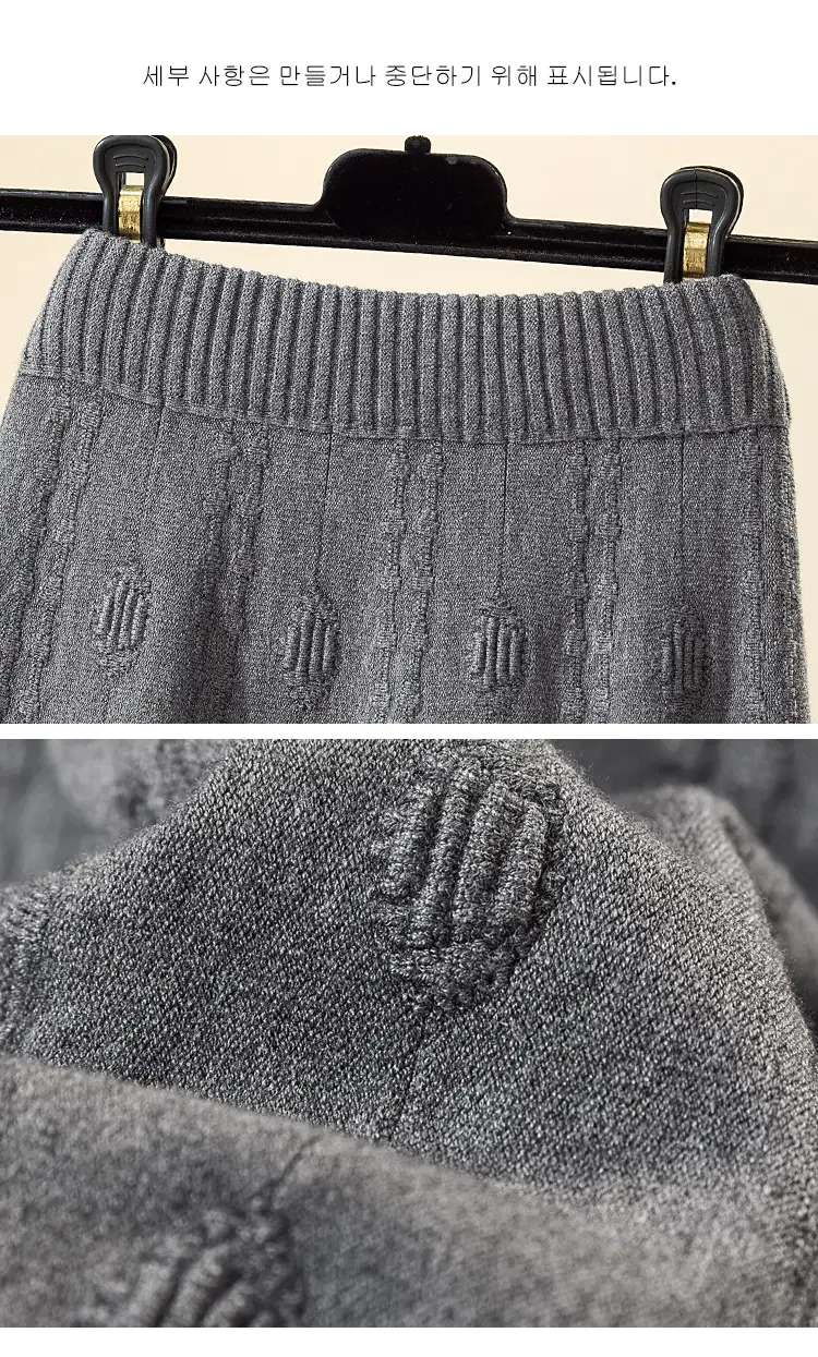 Women Knitted Wool Skirt Gray High Waist Autumn Winter — feature 9