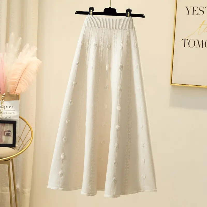 Women Knitted Wool Skirt Gray High Waist Autumn Winter - Image 3