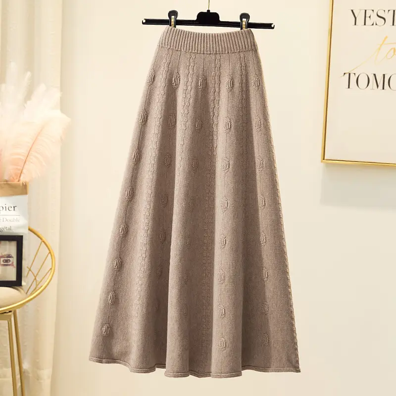 Women Knitted Wool Skirt Gray High Waist Autumn Winter - Image 4