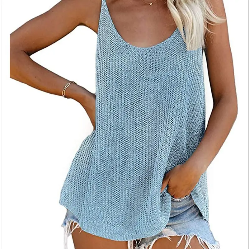 Women's 2025 Knit Round Neck Top Light Blue Loose - Image 7