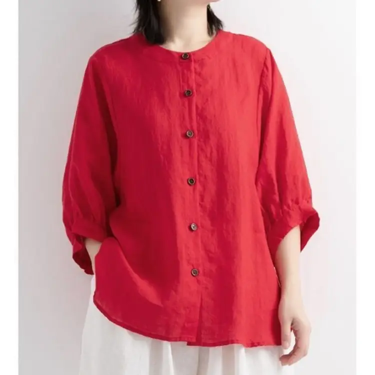 Women Black Cotton Linen Shirt Loose Large 2025 Summer - Image 10