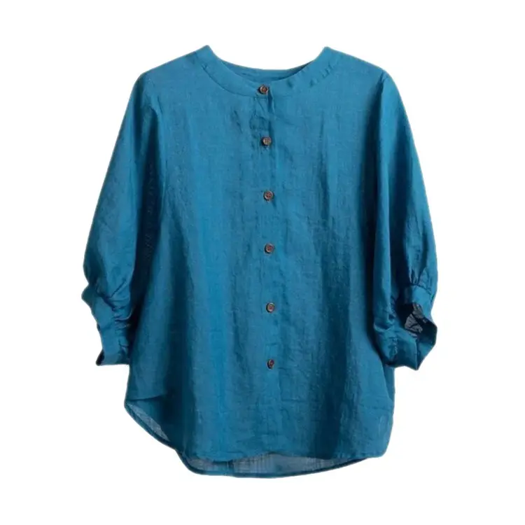 Women Black Cotton Linen Shirt Loose Large 2025 Summer - Image 11