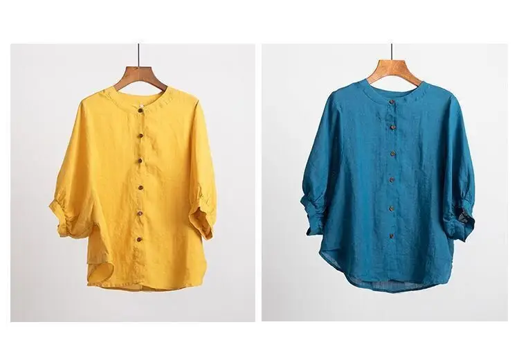 Women Black Cotton Linen Shirt Loose Large 2025 Summer — feature 18
