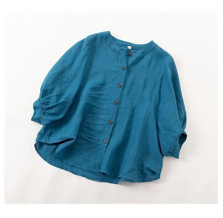 Women Black Cotton Linen Shirt Loose Large 2025 Summer — feature 19