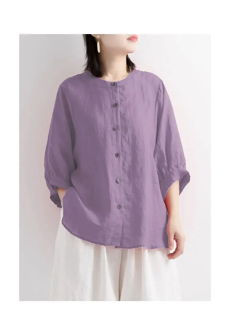 Women Black Cotton Linen Shirt Loose Large 2025 Summer — feature 7