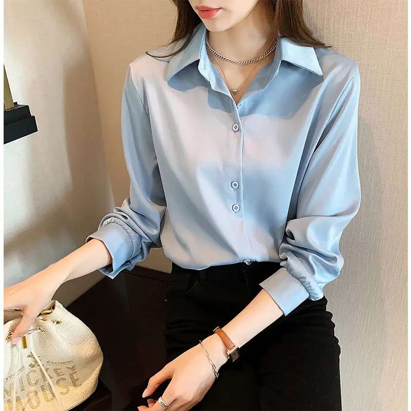 Women's Light Blue Chiffon Button-Up Shirt