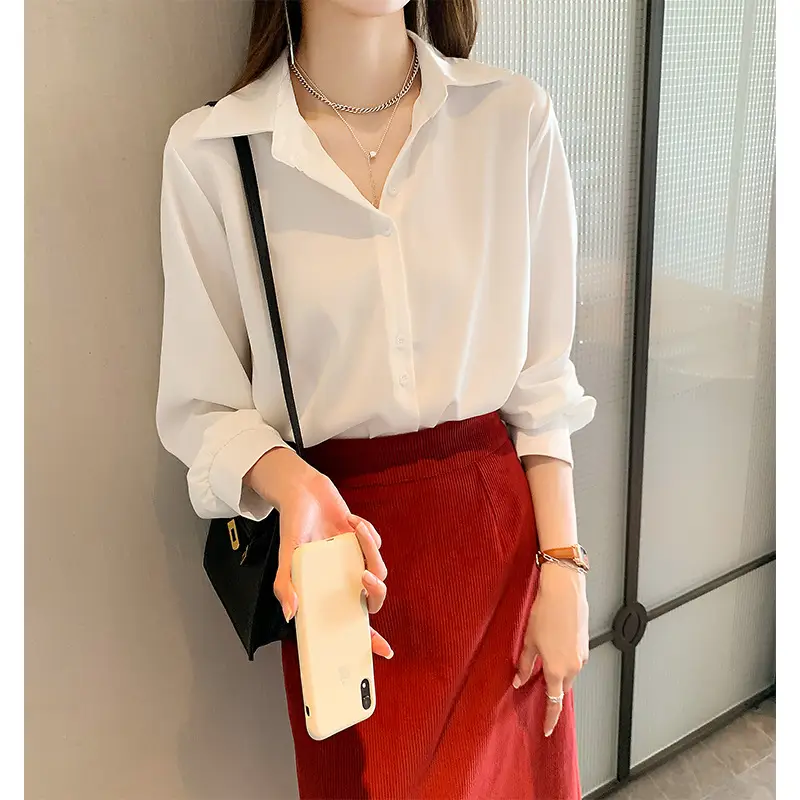 Women's Light Blue Chiffon Button-Up Shirt