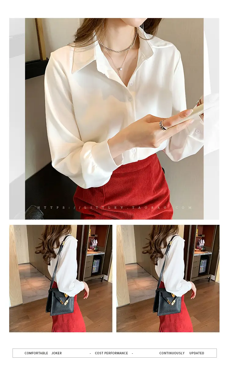Women's Light Blue Chiffon Button-Up Shirt — feature 10