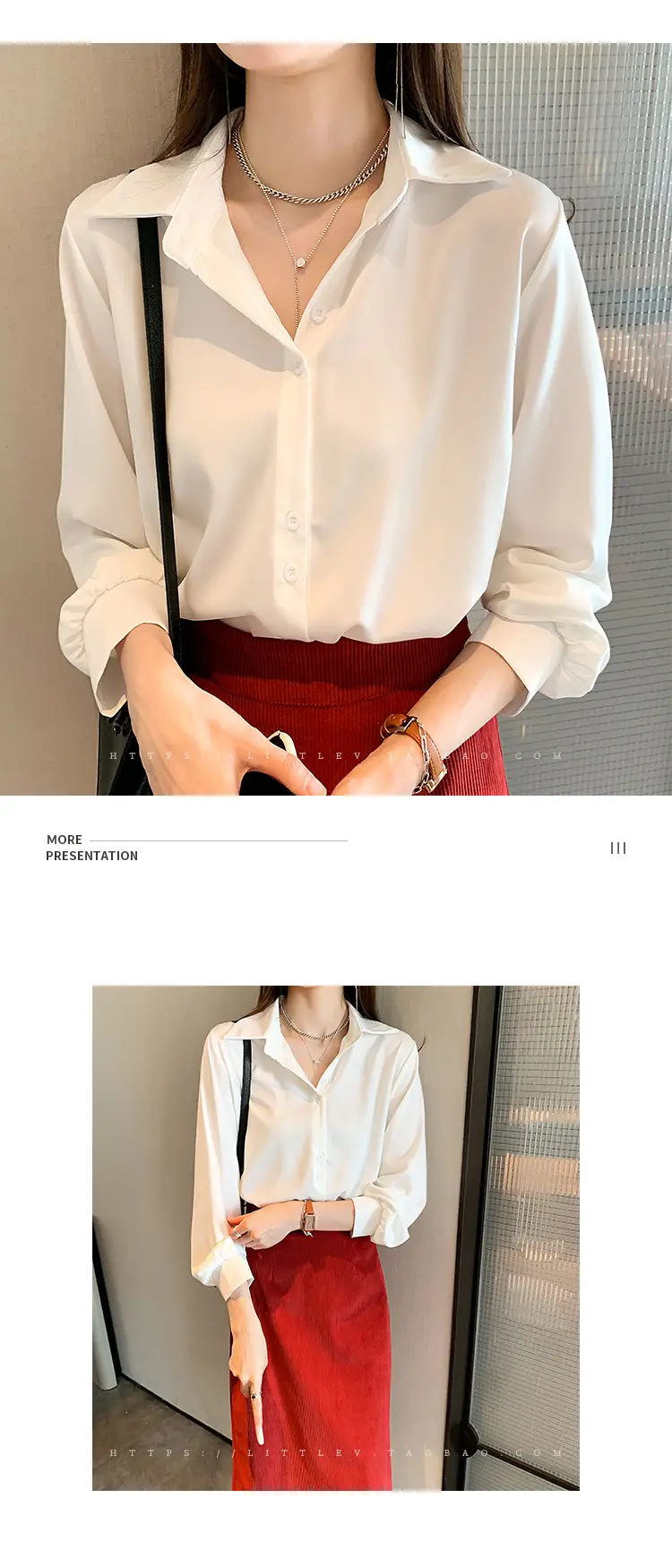 Women's Light Blue Chiffon Button-Up Shirt — feature 11