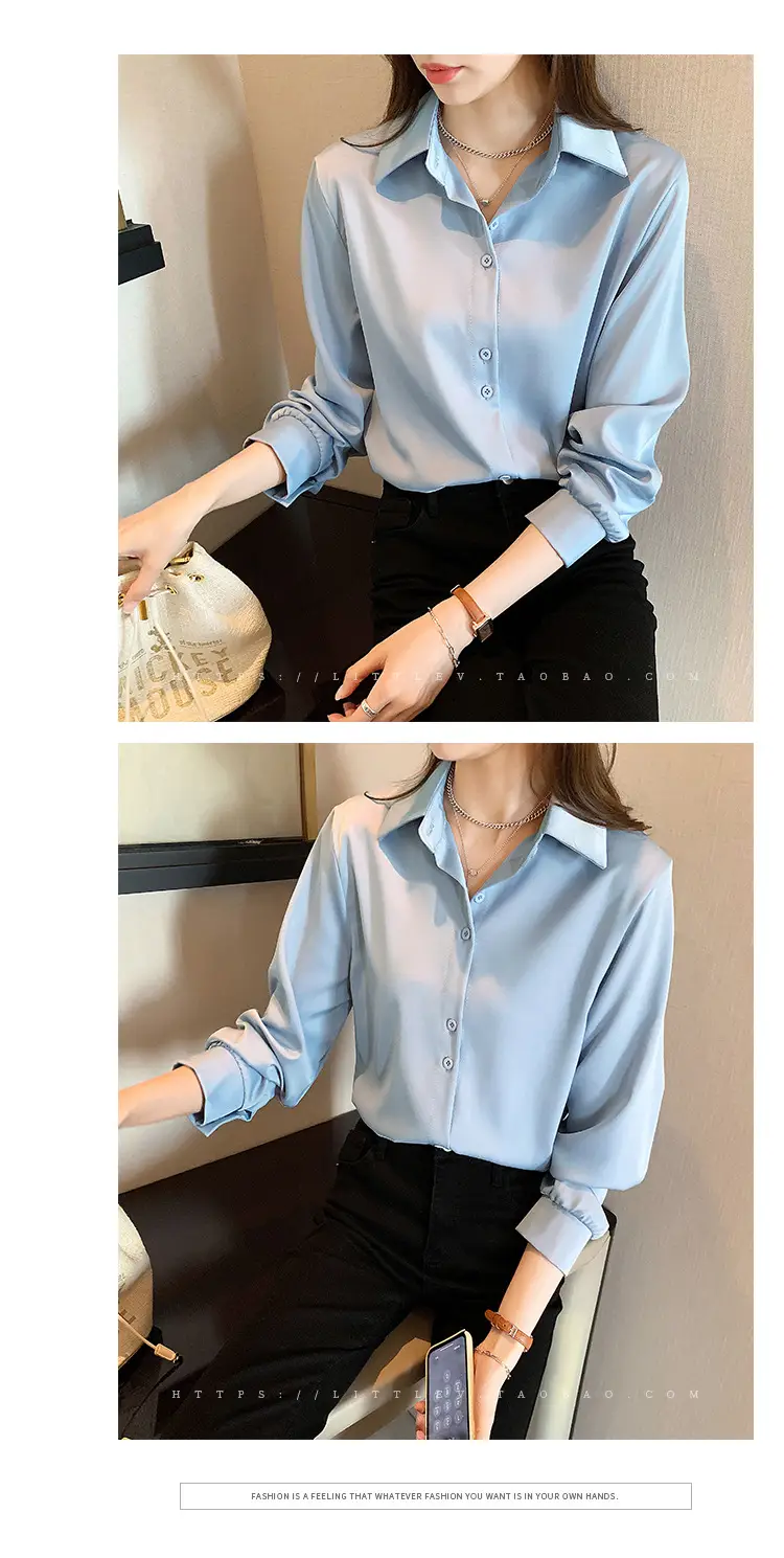 Women's Light Blue Chiffon Button-Up Shirt — feature 17