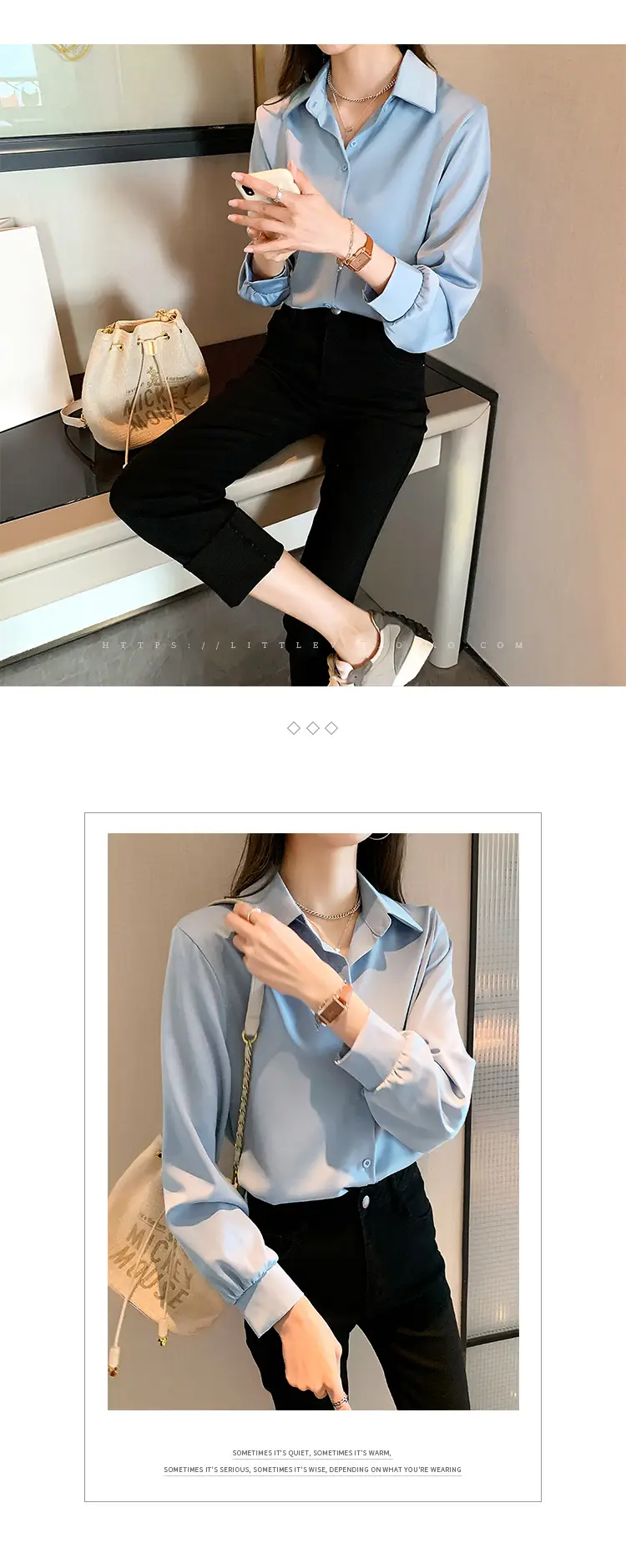 Women's Light Blue Chiffon Button-Up Shirt — feature 18