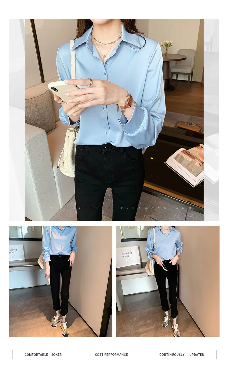 Women's Light Blue Chiffon Button-Up Shirt — feature 20
