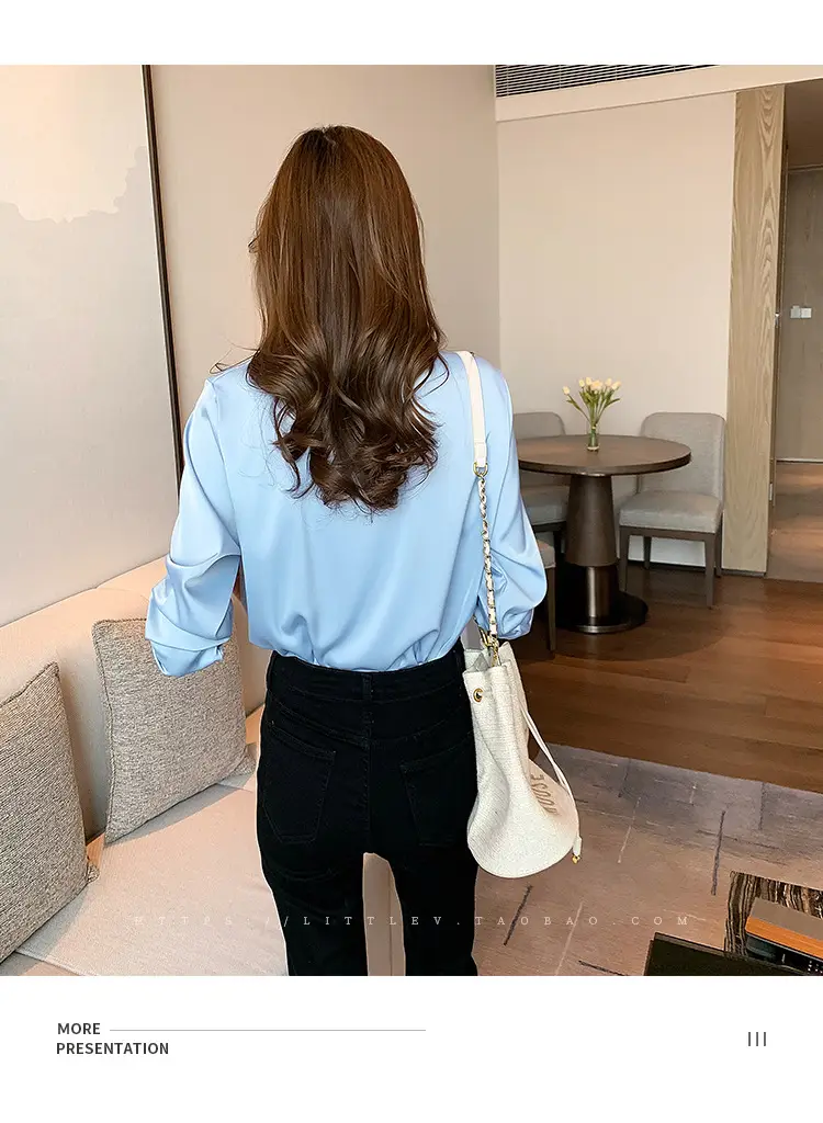 Women's Light Blue Chiffon Button-Up Shirt — feature 21