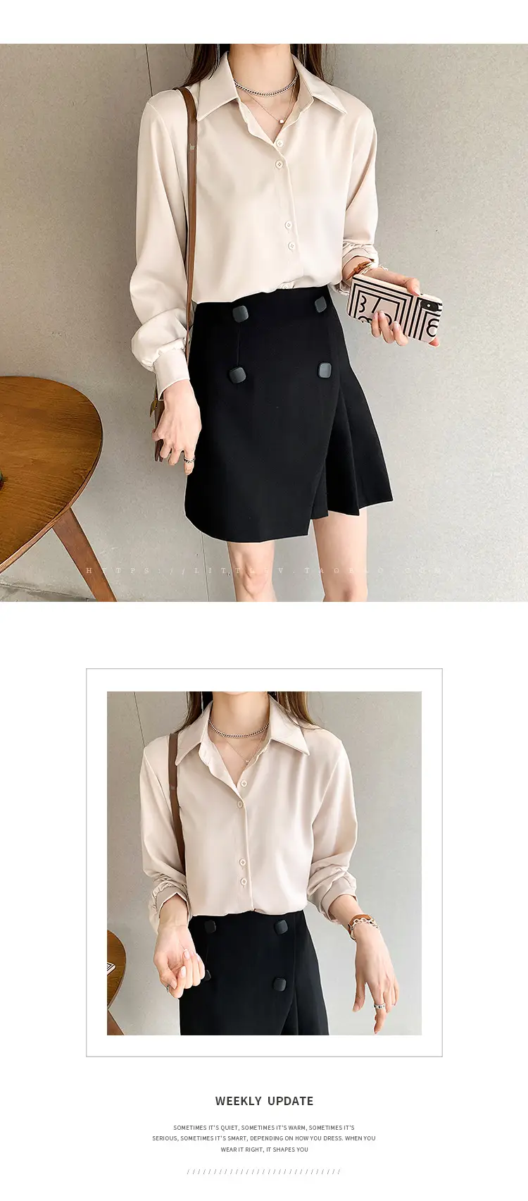 Women's Light Blue Chiffon Button-Up Shirt — feature 23
