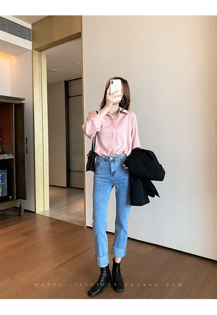 Women's Light Blue Chiffon Button-Up Shirt — feature 4