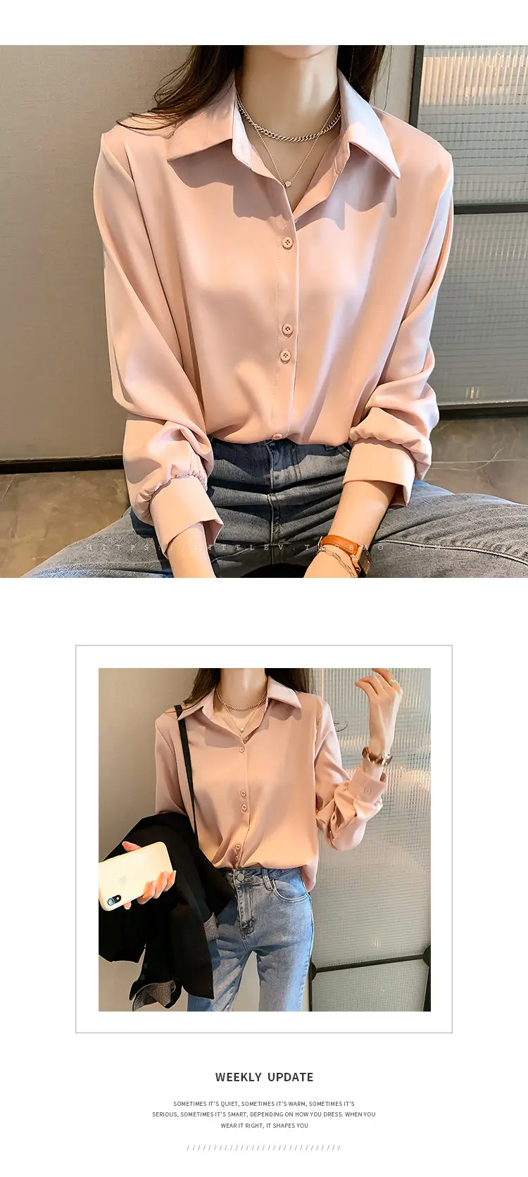 Women's Light Blue Chiffon Button-Up Shirt — feature 5