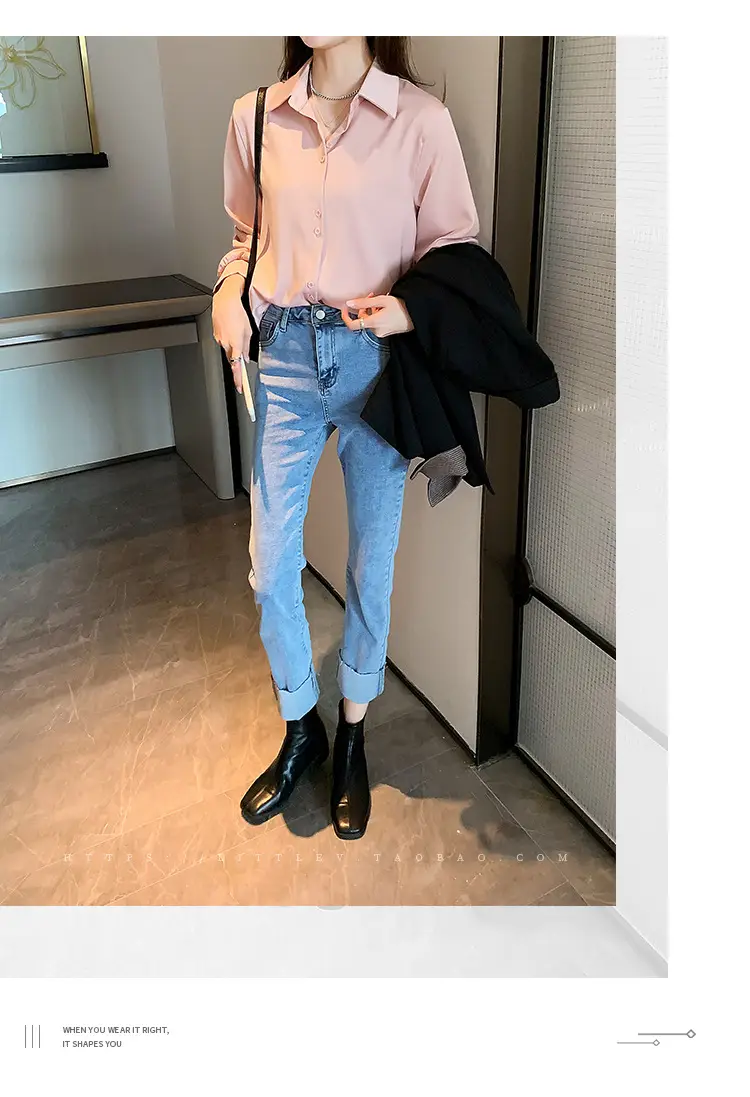 Women's Light Blue Chiffon Button-Up Shirt — feature 6