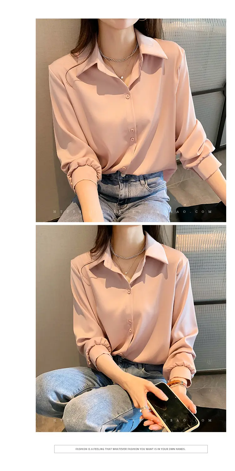 Women's Light Blue Chiffon Button-Up Shirt — feature 7