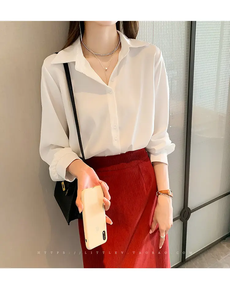 Women's Light Blue Chiffon Button-Up Shirt — feature 9