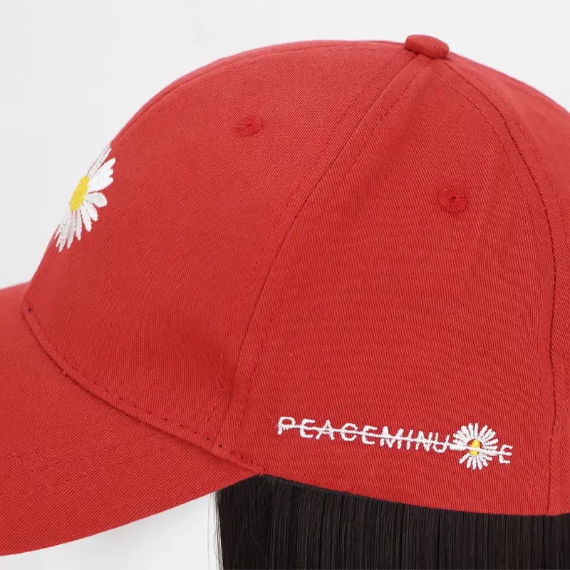 Red Peaked Cap with Daisy Embroidery for Women - Image 4