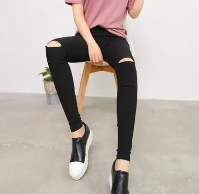 Black Ripped High Waist Leggings Women Plus Size - Image 4