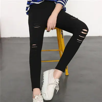 Black Ripped High Waist Leggings Women Plus Size - Image 5