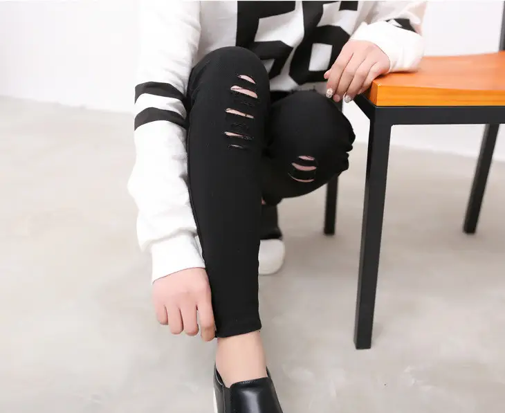Black Ripped High Waist Leggings Women Plus Size - Image 2