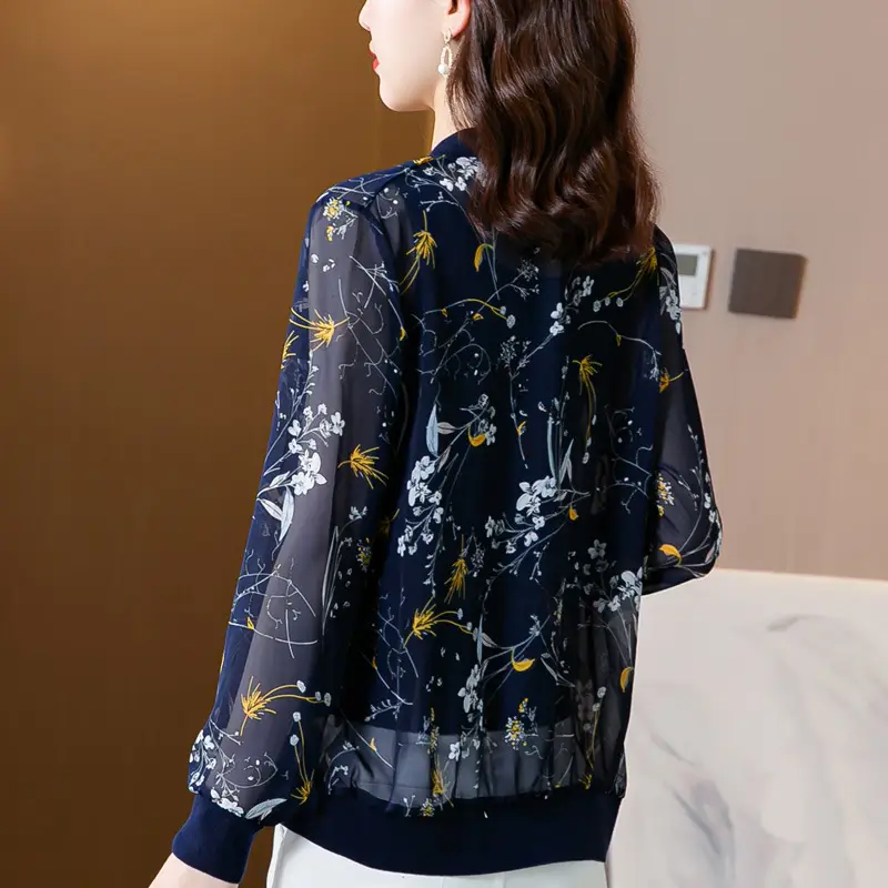 Chiffon Floral Zipper Coat Large Women Summer Wear - Image 4