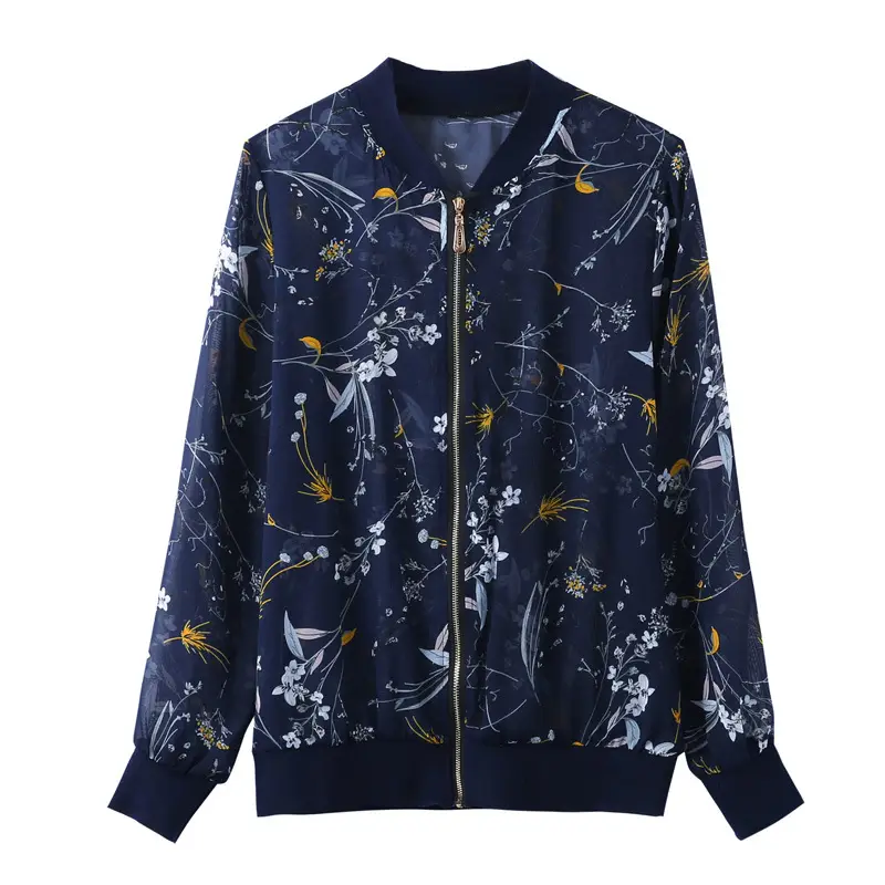 Chiffon Floral Zipper Coat Large Women Summer Wear - Image 7