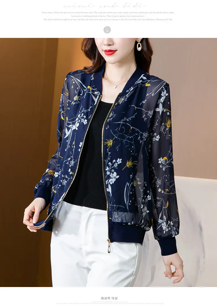 Chiffon Floral Zipper Coat Large Women Summer Wear — feature 14