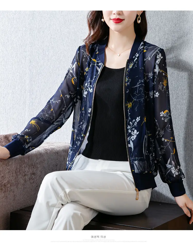 Chiffon Floral Zipper Coat Large Women Summer Wear — feature 18