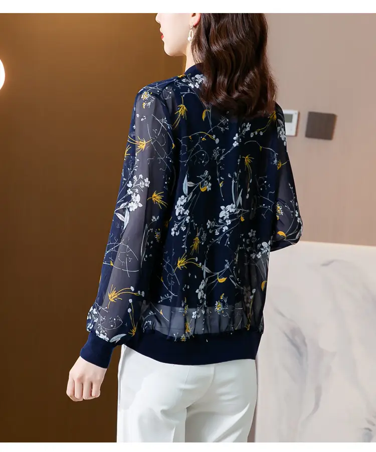 Chiffon Floral Zipper Coat Large Women Summer Wear — feature 20