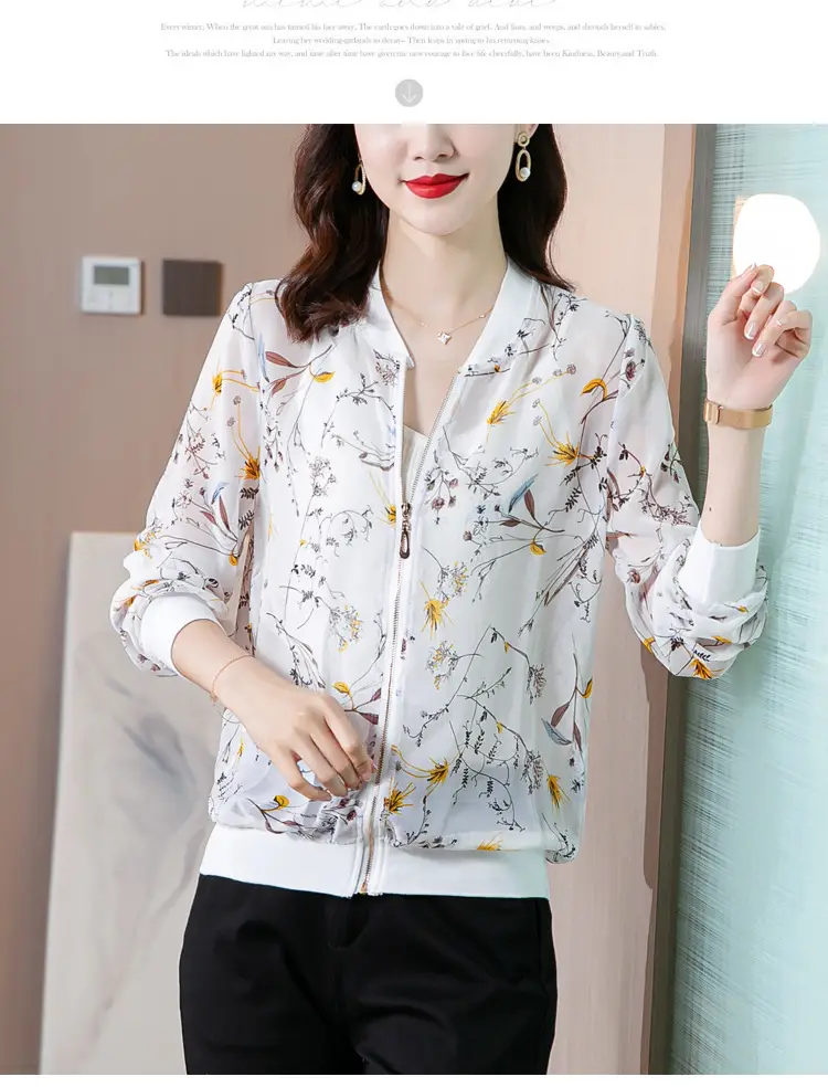 Chiffon Floral Zipper Coat Large Women Summer Wear — feature 22