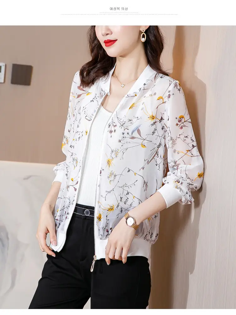 Chiffon Floral Zipper Coat Large Women Summer Wear — feature 23