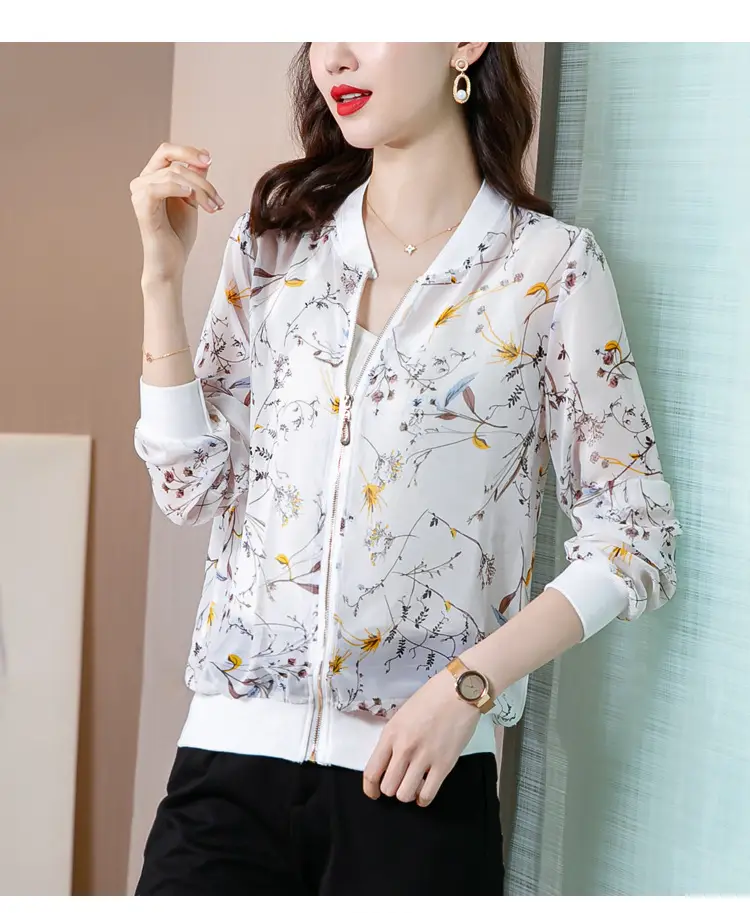 Chiffon Floral Zipper Coat Large Women Summer Wear — feature 26