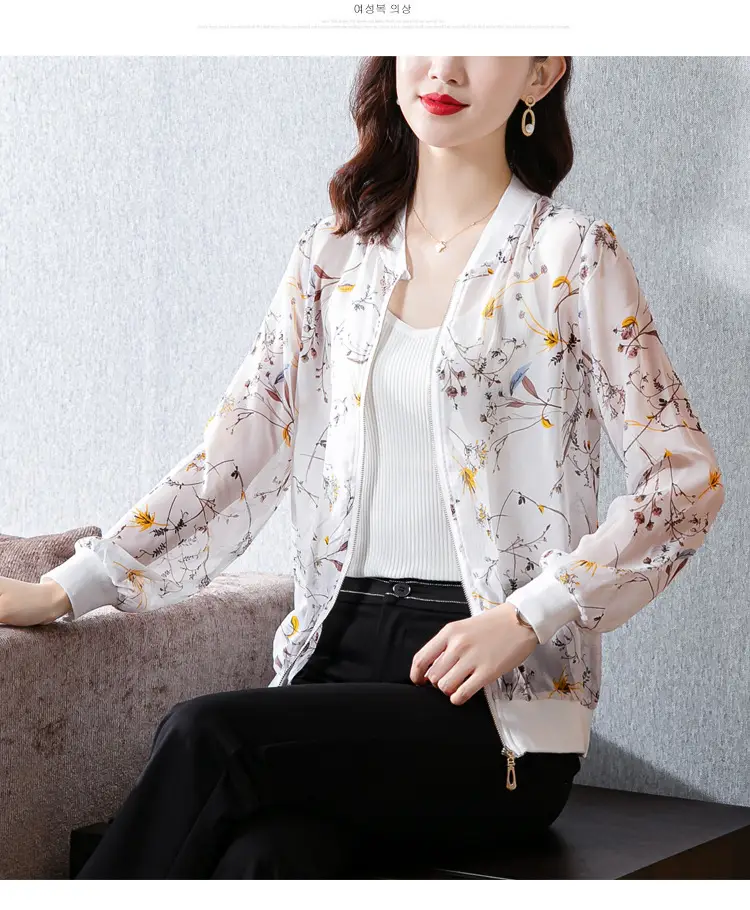 Chiffon Floral Zipper Coat Large Women Summer Wear — feature 27