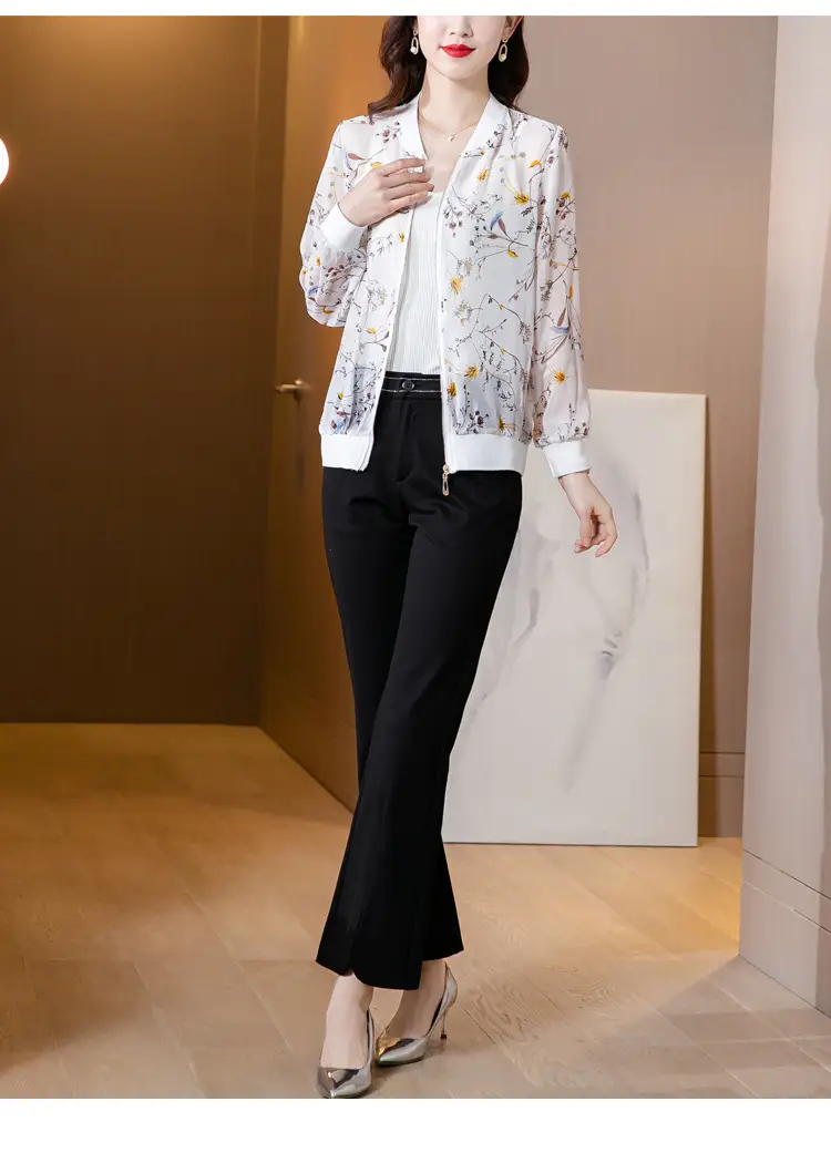 Chiffon Floral Zipper Coat Large Women Summer Wear — feature 28