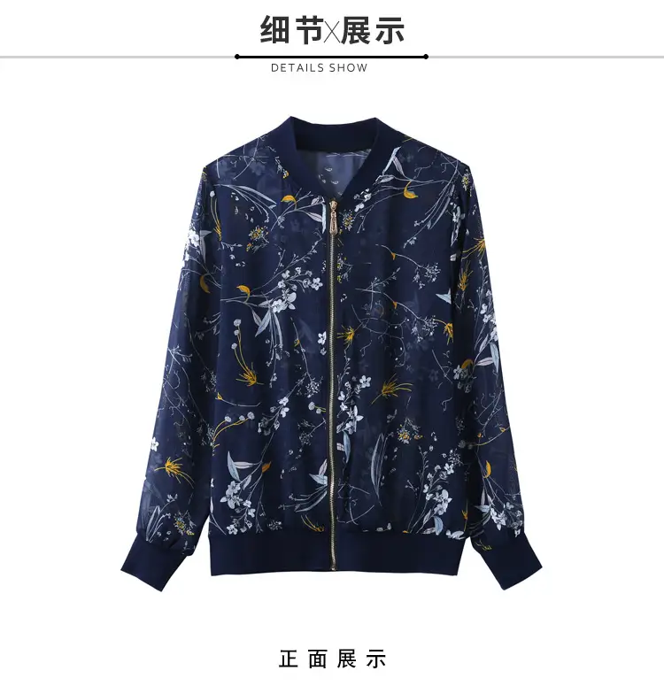 Chiffon Floral Zipper Coat Large Women Summer Wear — feature 29