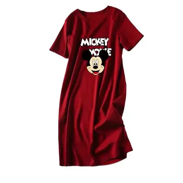 Women Printed T-Shirt Dress Black Mid Length Korean Style - Image 51