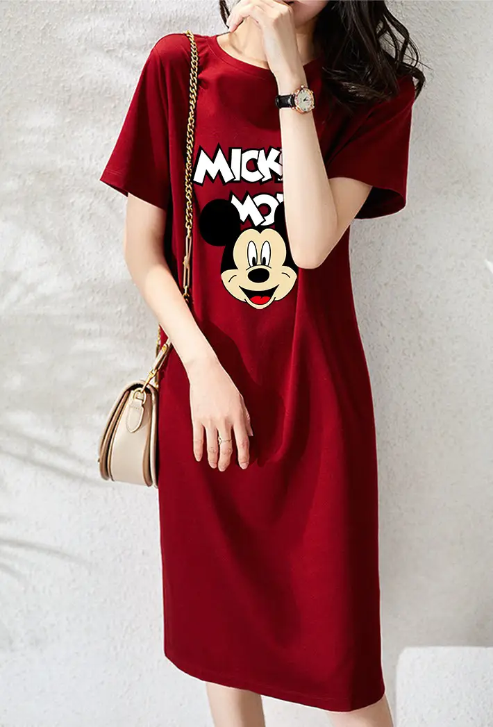Women Printed T-Shirt Dress Black Mid Length Korean Style — feature 14