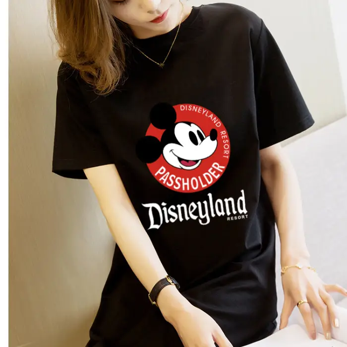 Women Printed T-Shirt Dress Black Mid Length Korean Style - Image 15
